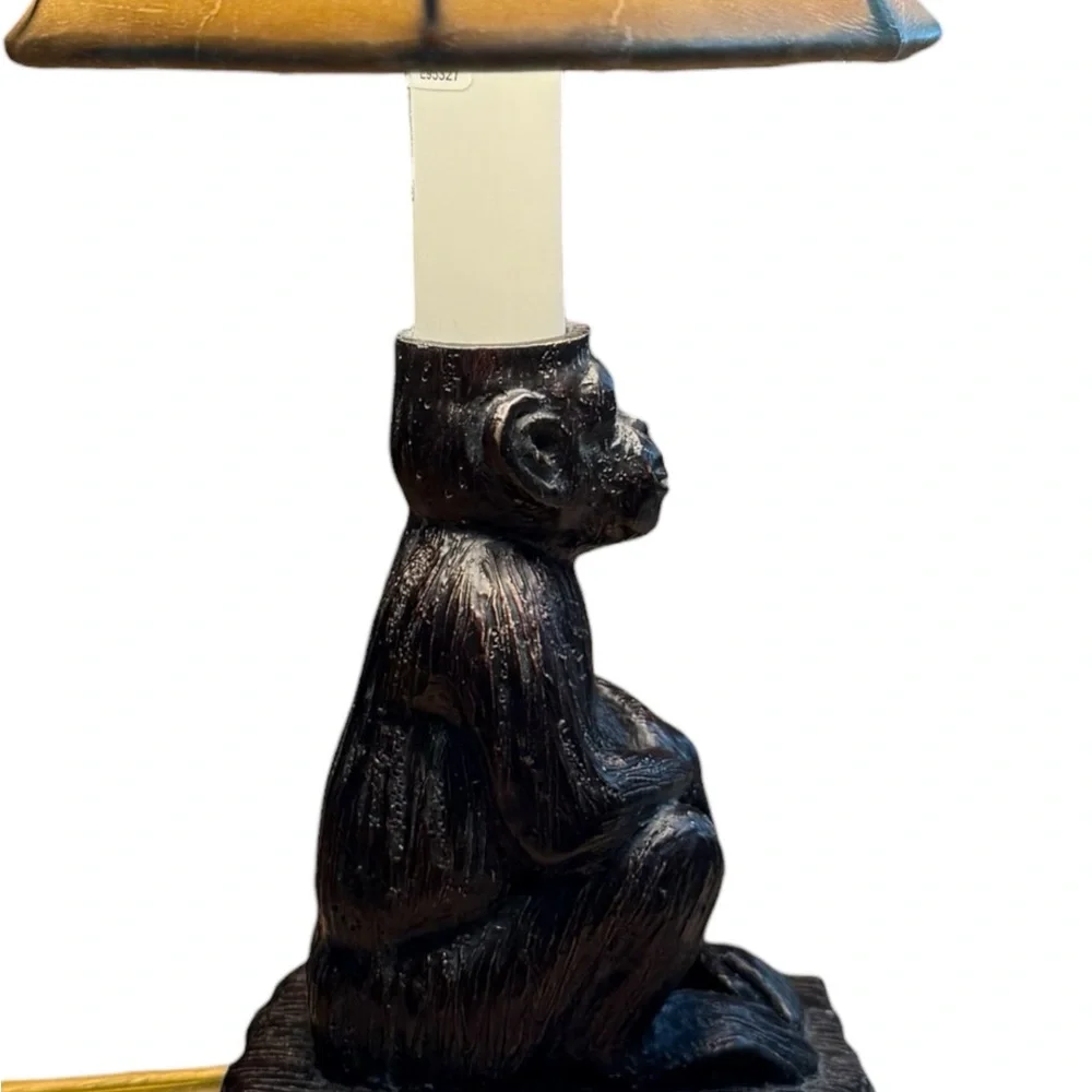 Vintage Monkey Figurine Table Lamp Brown Tiki Novelty Accent Light Tan